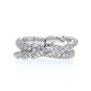 David Yurman Sculpted Cable Pave Flex 2-Row Diamond Band White Gold 18k Ring SZ6